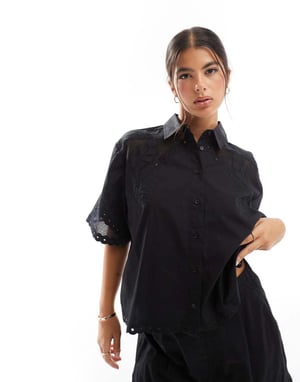 ASOS DESIGN premium boxy skjorta med utskärningsdetaljer i svart