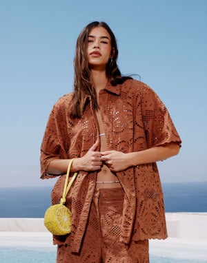 ASOS DESIGN premium broderie shirt co-ord in mocha