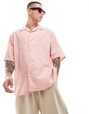 Sixth June kortärmad oversized linne skjorta i rosa