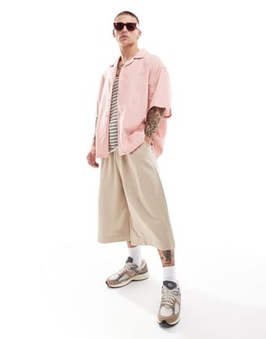 Sixth June kortärmad oversized linne skjorta i rosa