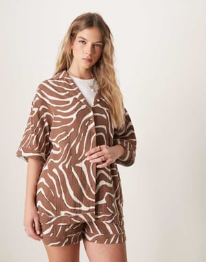 ASOS DESIGN cheesecloth shirt co-ord in zebra print