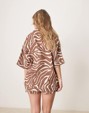ASOS DESIGN cheesecloth shirt co-ord in zebra print
