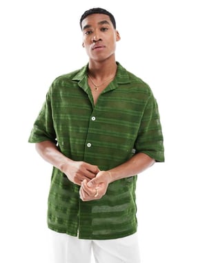 ASOS DESIGN oversized skjorta med revär i horisontell virkade spetsar