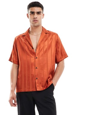 ASOS DESIGN kortärmad avspänd skjorta i orange jacquard