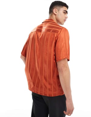 ASOS DESIGN kortärmad avspänd skjorta i orange jacquard