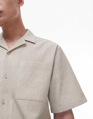Topman kortärmad avslappnad seersucker skjorta i ljusgrön