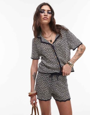 Topshop knitted crochet look pattern shirt co-ord in multi