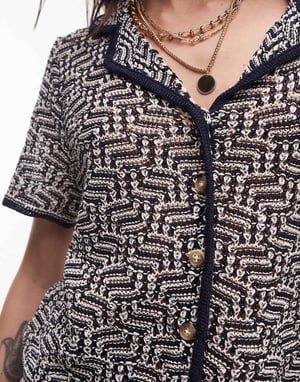 Topshop knitted crochet look pattern shirt co-ord in multi