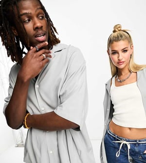 Weekday Unisex oversized kortärmad resortskjorta i grått exklusiv för ASOS