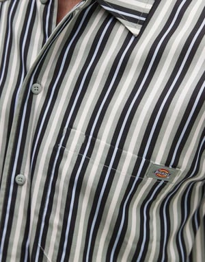 Dickies multi stripe short sleeve work shirt in green