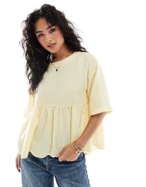 ASOS DESIGN volume tie back short sleeve top in cream