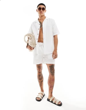 ASOS DESIGN co-ord 90-tals oversized kortärmad skjorta i seersucker-textur i vitt