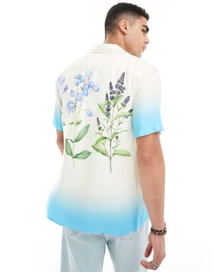 ONLY & SONS krage skjorta med blommönster i blå ombre