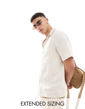 ASOS DESIGN avslappnad linne skjorta med reverskrage i ecru