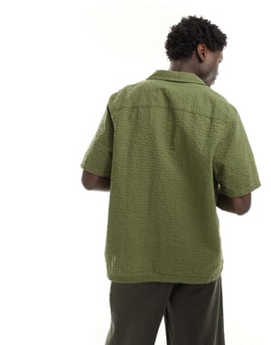 ASOS DESIGN 90-tals oversized kortärmad skjorta i seersucker-textur i khaki grönt