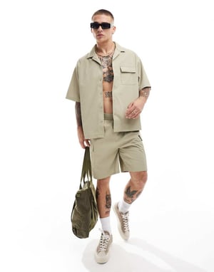 Sixth June koordinerad texturerad skjorta i beige