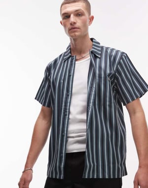 Dickies multi stripe short sleeve work shirt in blue