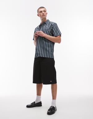 Dickies multi stripe short sleeve work shirt in blue