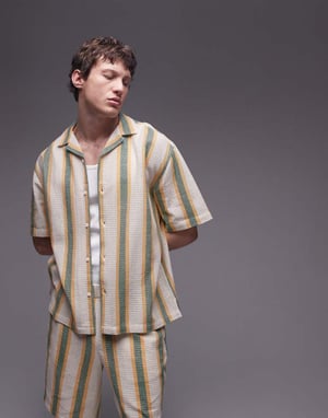 Topman koord kortärmad virkad randig skjorta i multi