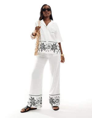 The Couture Club co-ord palm print embroidery shirt in white