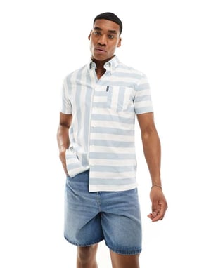 Ben Sherman kortärmad patchworkskjorta i ljusblått