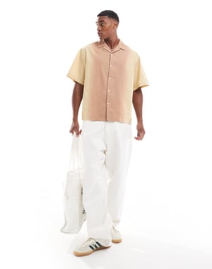 ASOS DESIGN oversized skjorta i linnelook med utility i orange ombre