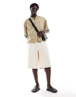 ASOS DESIGN boxy oversized linneblandning skjorta med revärkrage i mörk sand