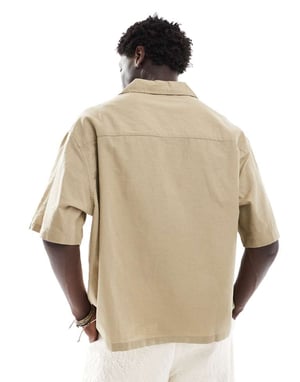ASOS DESIGN boxy oversized linneblandning skjorta med revärkrage i mörk sand