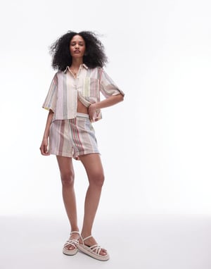 Topshop strandrandig kortärmad skjorta i flera färger