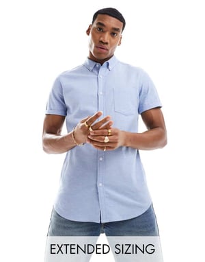 ASOS DESIGN kortärmad slim oxfordskjorta i blått