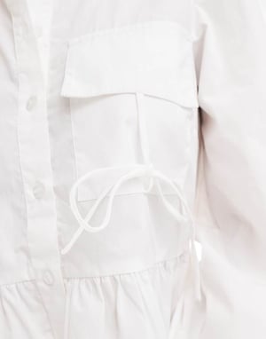 ASOS DESIGN Petite cotton poplin smock shirt with tie pocket in white