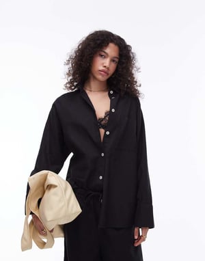 Topshop samordnad linneblandning strandskjorta i svart