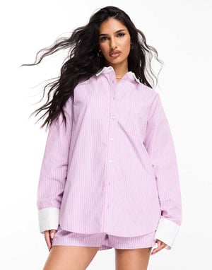 ASOS DESIGN Weekend Collective koord oversized skjorta med färgblockering i rosa rand