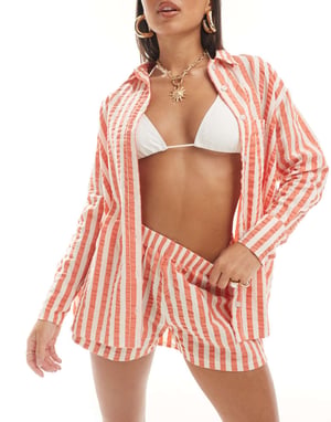 ASOS DESIGN seersucker co-ord strandskjorta i röd rand