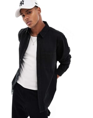ONLY & SONS knapp genom denimskjorta i svart