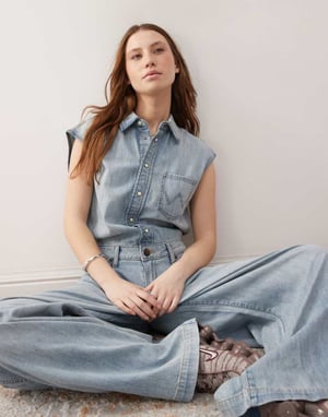 Wrangler denim jumpsuit in light blue wash
