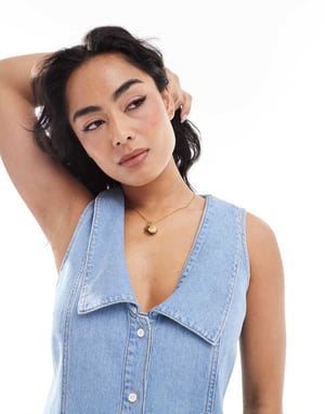 Miss Selfridge denim sailor playsuit in mid wash