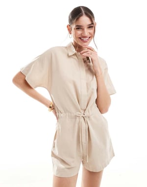 JJXX linne jumpsuit i beige