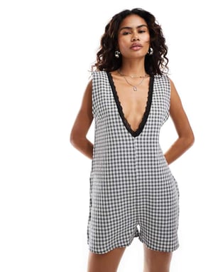 Återvunnen Vintage western mjölkpiga jumpsuit i rutig design