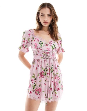 ASOS DESIGN korsettmidja mjölkpiga jumpsuit i rosa blommig