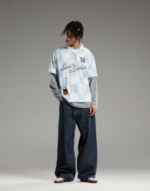 Weekday Astro unisex lågrisk baggy jeans i blå tvätt