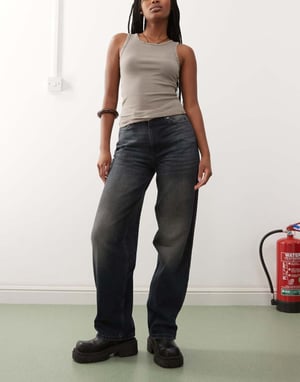 Weekday Rail mid-rise baggy jeans i djup havsblå