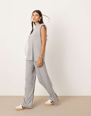 ASOS EDITION jersey ribbehinkad axelvadd långlinjestopp koordinerat i grått