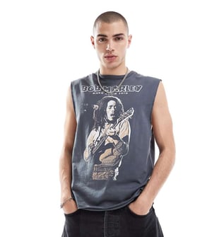 Återvunnen Vintage Bob Marley licensierad tank i tvättad kolgrå