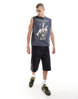 Återvunnen Vintage Bob Marley licensierad tank i tvättad kolgrå