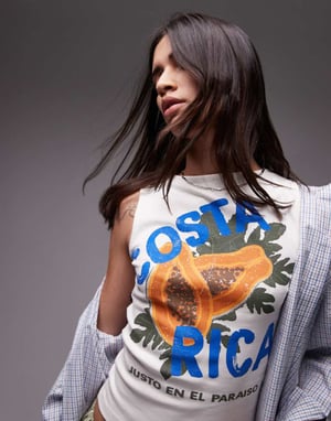 Topshop graphic Costa Rica tank in ecru