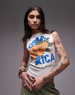 Topshop graphic Costa Rica tank in ecru