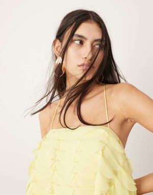 ASOS EDITION strukturerad cirkel draperad cami topp koord i citron