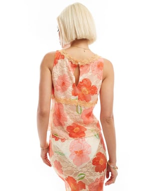 Labelrail x Olivia Grace Herring floraltryck spetskantad mesh topp set i multi