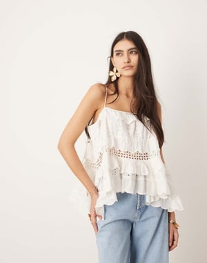 ASOS EDITION super full broderie spetstopp i vitt